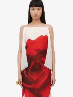 Cheap Alexander McQueen Women's Chiffon Bleeding Rose Slip Dress in Optic White
