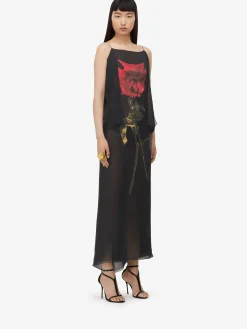 Discount Alexander McQueen Women's Chiffon Shadow Rose Slip Dress in Black