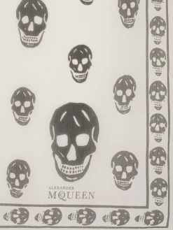 Sale Alexander McQueen Women's Classic Silk Chiffon Skull Scarf in Ivory/Black