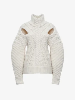 Cheap Alexander McQueen Women's Cocoon Sleeve Cable Jumper in Ivory