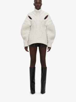 Cheap Alexander McQueen Women's Cocoon Sleeve Cable Jumper in Ivory