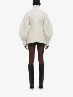 Cheap Alexander McQueen Women's Cocoon Sleeve Cable Jumper in Ivory