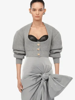 Store Alexander McQueen Women's Cocoon Sleeve Cardigan in Grey Melange