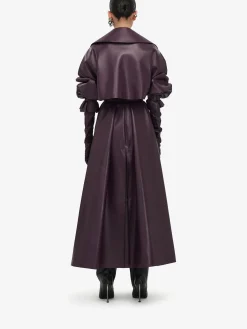 Shop Alexander McQueen Women's Cocoon Sleeve Leather Trench Coat in Night Shade
