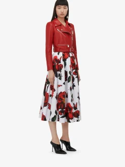 Store Alexander McQueen Women's Cropped Biker Jacket in Welsh Red