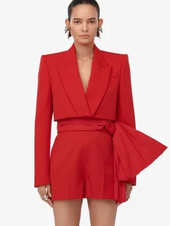 Cheap Alexander McQueen Women's Cropped Tuxedo Jacket in Lust Red