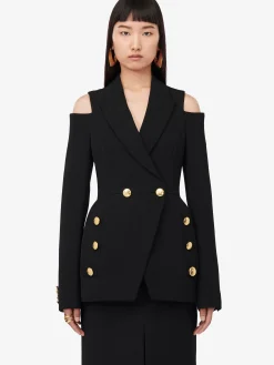 Clearance Alexander McQueen Women's Cut-out Double-breasted Military Jacket in Black