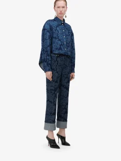 Clearance Alexander McQueen Women's Damask Asymmetric Shirt in Denim