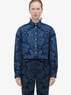 Clearance Alexander McQueen Women's Damask Asymmetric Shirt in Denim
