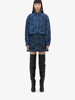 New Alexander McQueen Women's Damask Mini Skirt in Denim