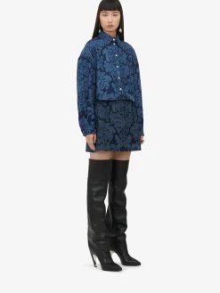 New Alexander McQueen Women's Damask Mini Skirt in Denim