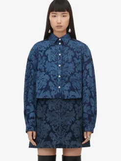 New Alexander McQueen Women's Damask Mini Skirt in Denim