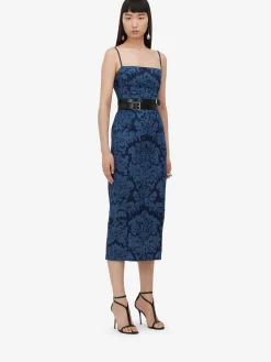 Fashion Alexander McQueen Women's Damask Pencil Dress in Denim