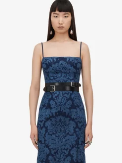 Fashion Alexander McQueen Women's Damask Pencil Dress in Denim