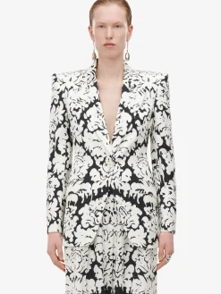 Discount Alexander McQueen Women's Damask Double Pleat Wide Leg Trousers in Black/Ivory