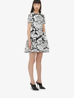 Shop Alexander McQueen Women's Damask Jacquard Mini Dress in Black/White