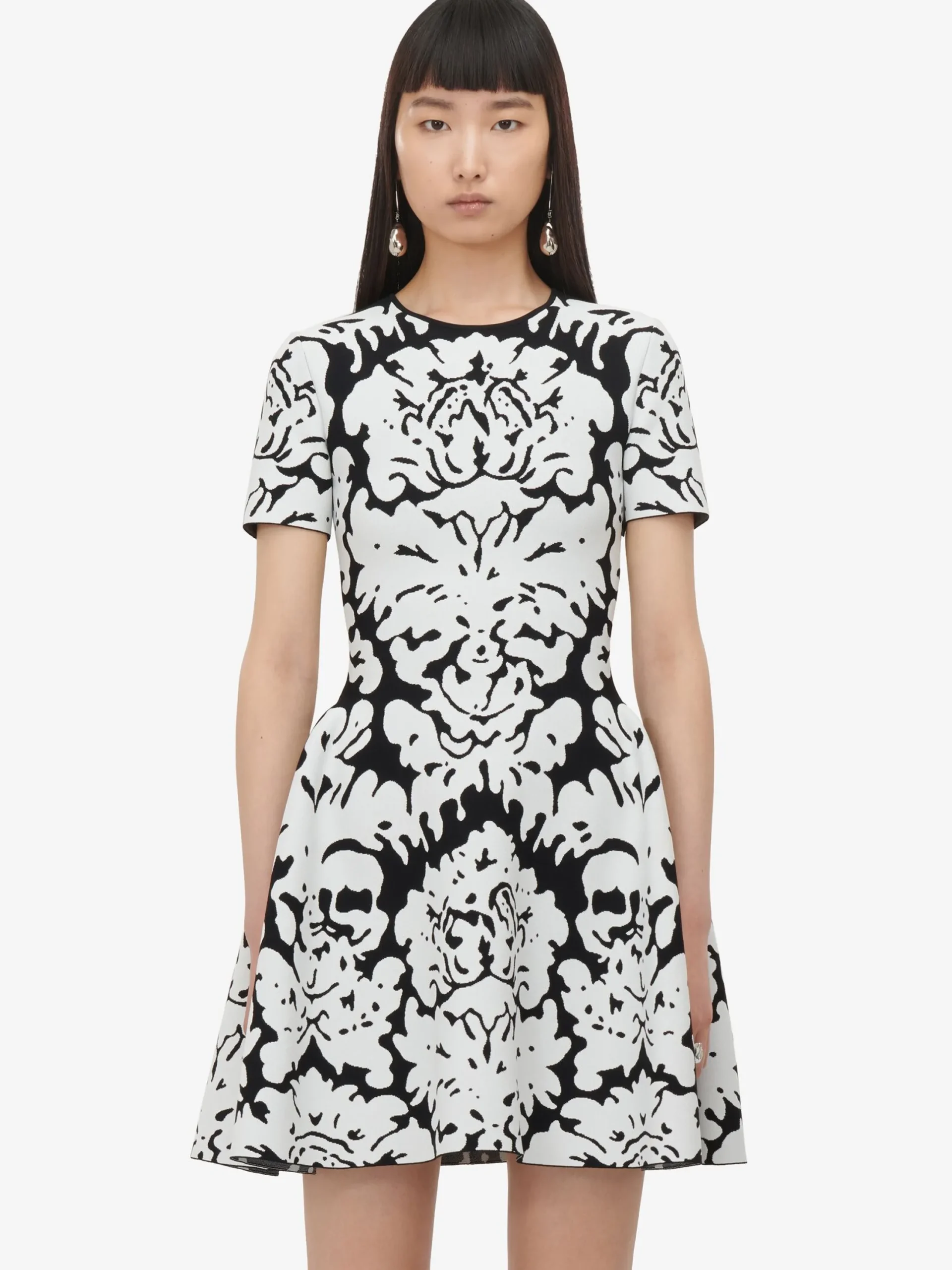 Shop Alexander McQueen Women's Damask Jacquard Mini Dress in Black/White