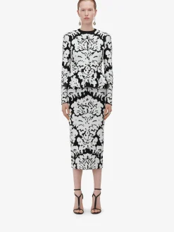 Best Sale Alexander McQueen Women's Damask Jacquard Pencil Skirt in Black/White