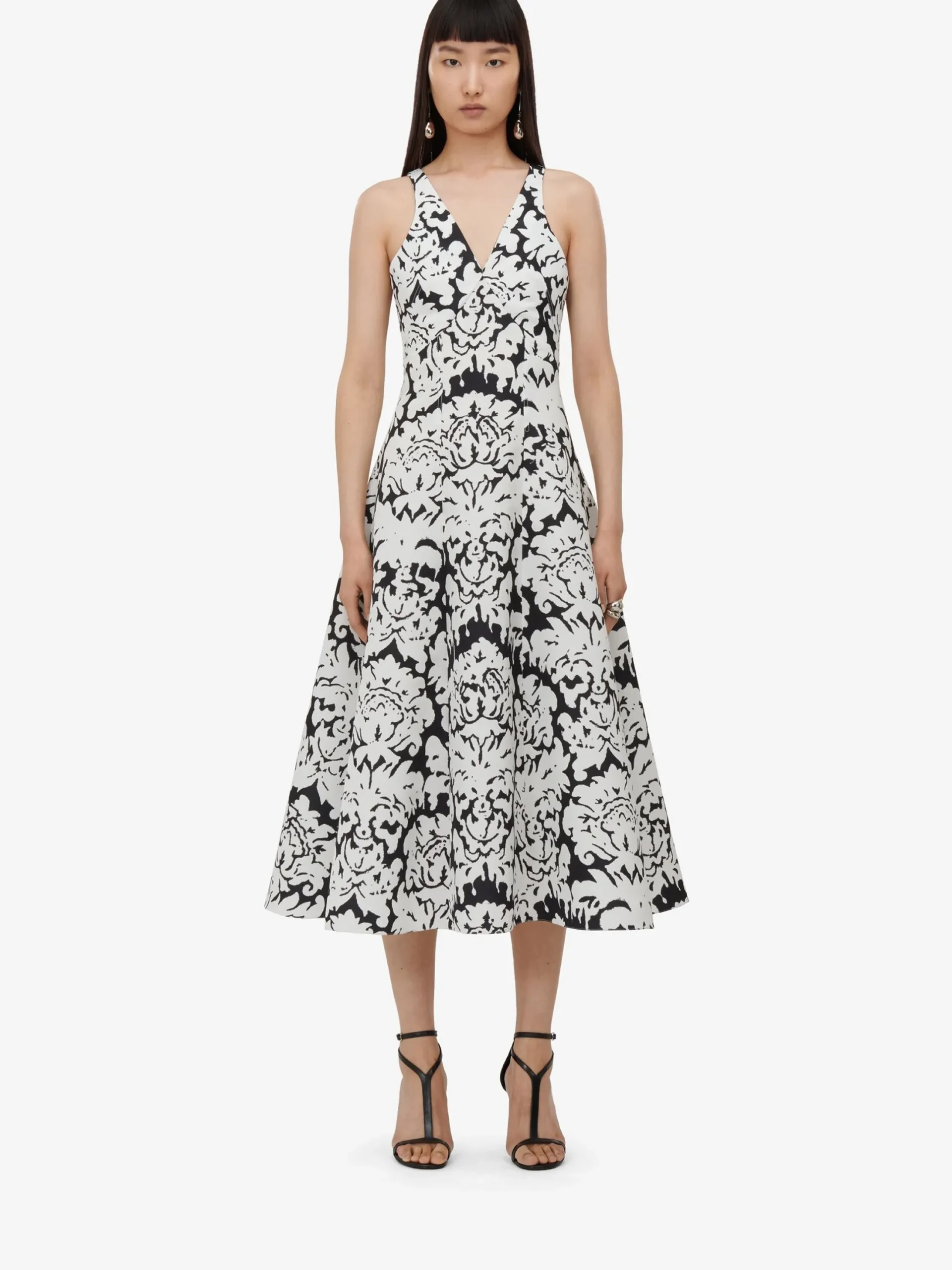 Store Alexander McQueen Women's Damask Midi Dress in Black/Ivory