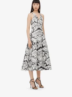 Store Alexander McQueen Women's Damask Midi Dress in Black/Ivory