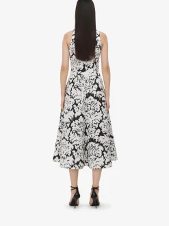Store Alexander McQueen Women's Damask Midi Dress in Black/Ivory
