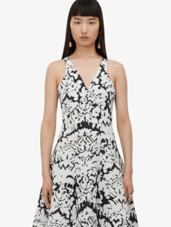 Store Alexander McQueen Women's Damask Midi Dress in Black/Ivory