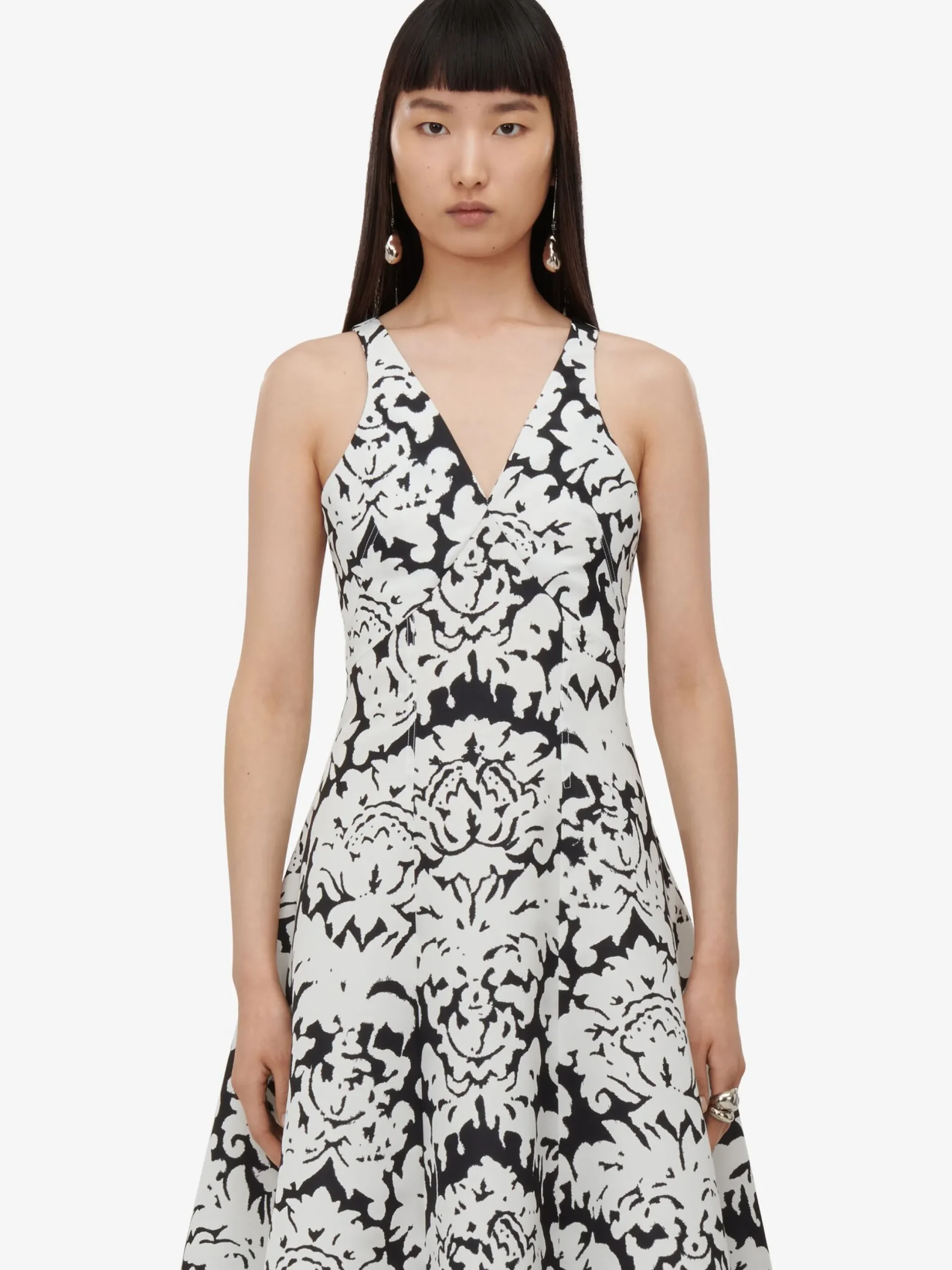 Store Alexander McQueen Women's Damask Midi Dress in Black/Ivory
