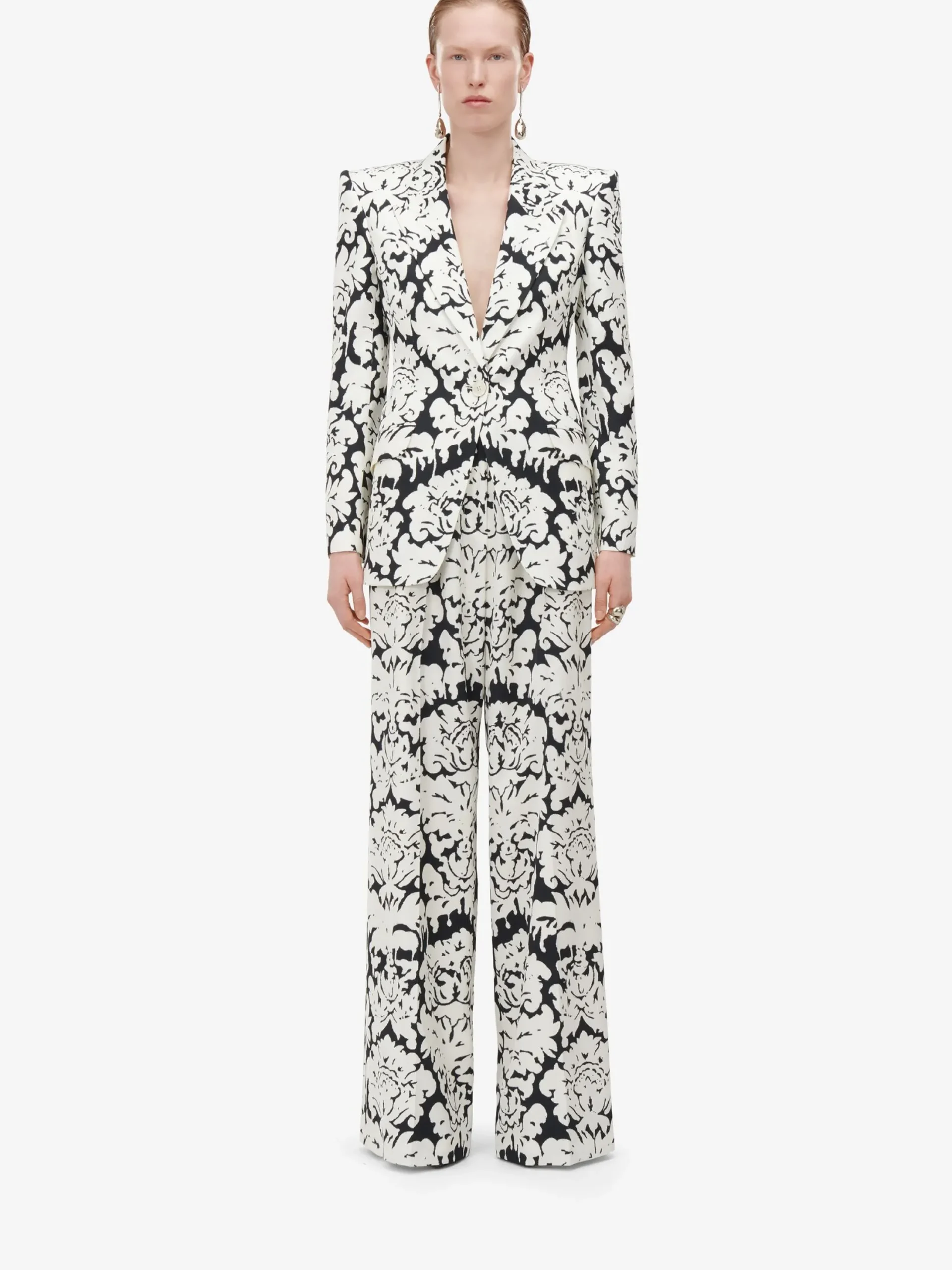Fashion Alexander McQueen Women's Damask Single-breasted Jacket in Black/Ivory