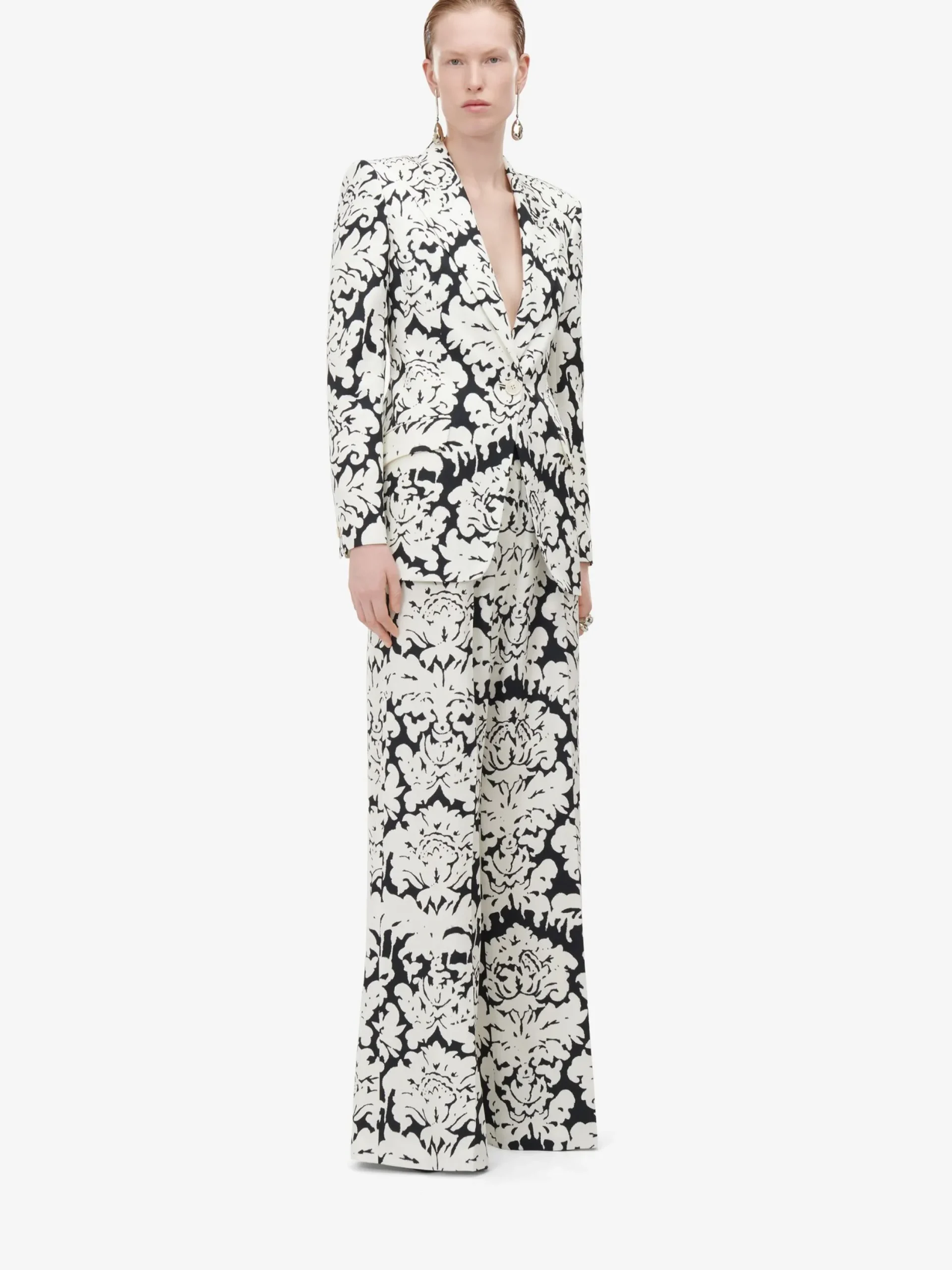 Fashion Alexander McQueen Women's Damask Single-breasted Jacket in Black/Ivory