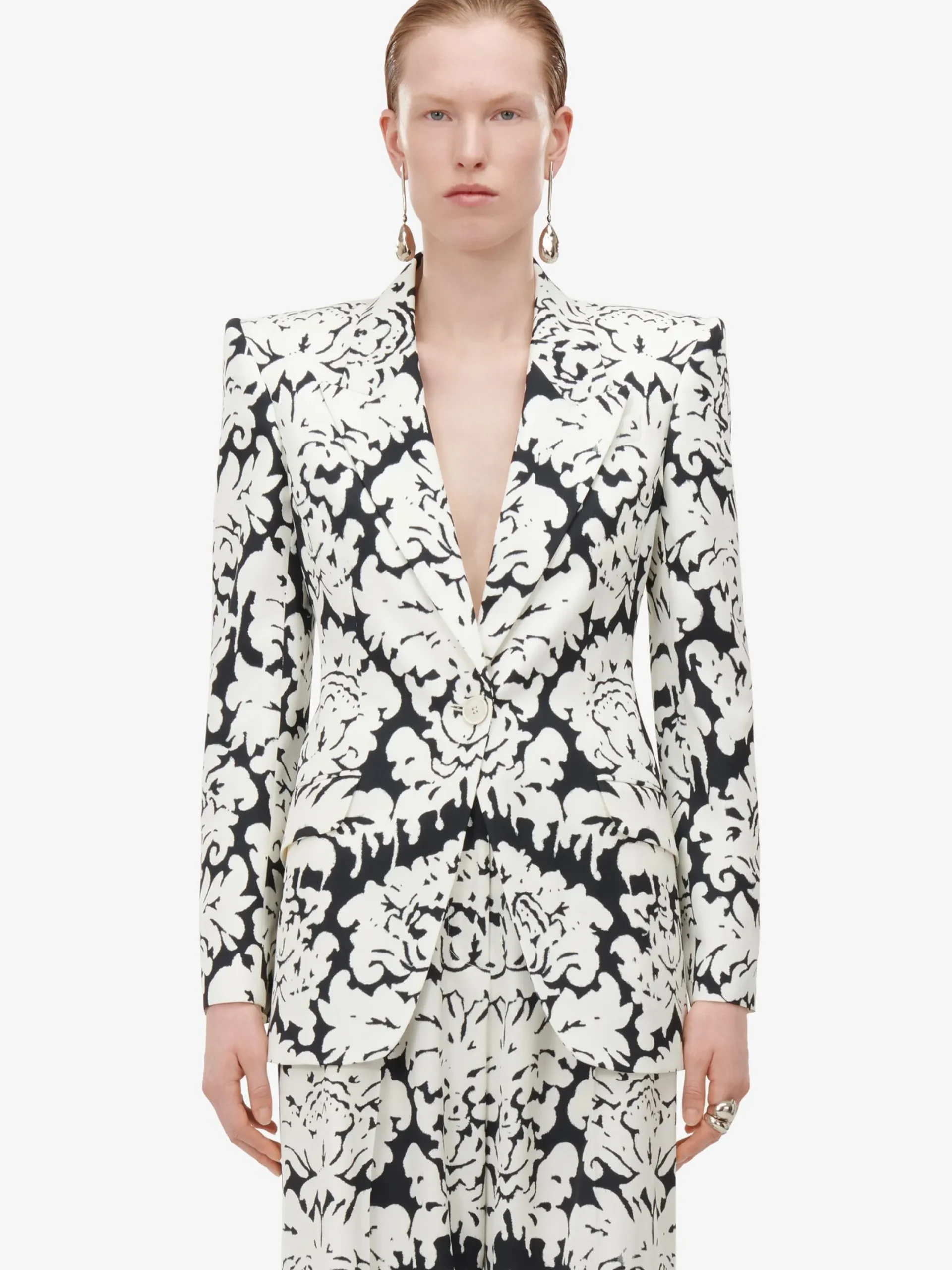 Fashion Alexander McQueen Women's Damask Single-breasted Jacket in Black/Ivory