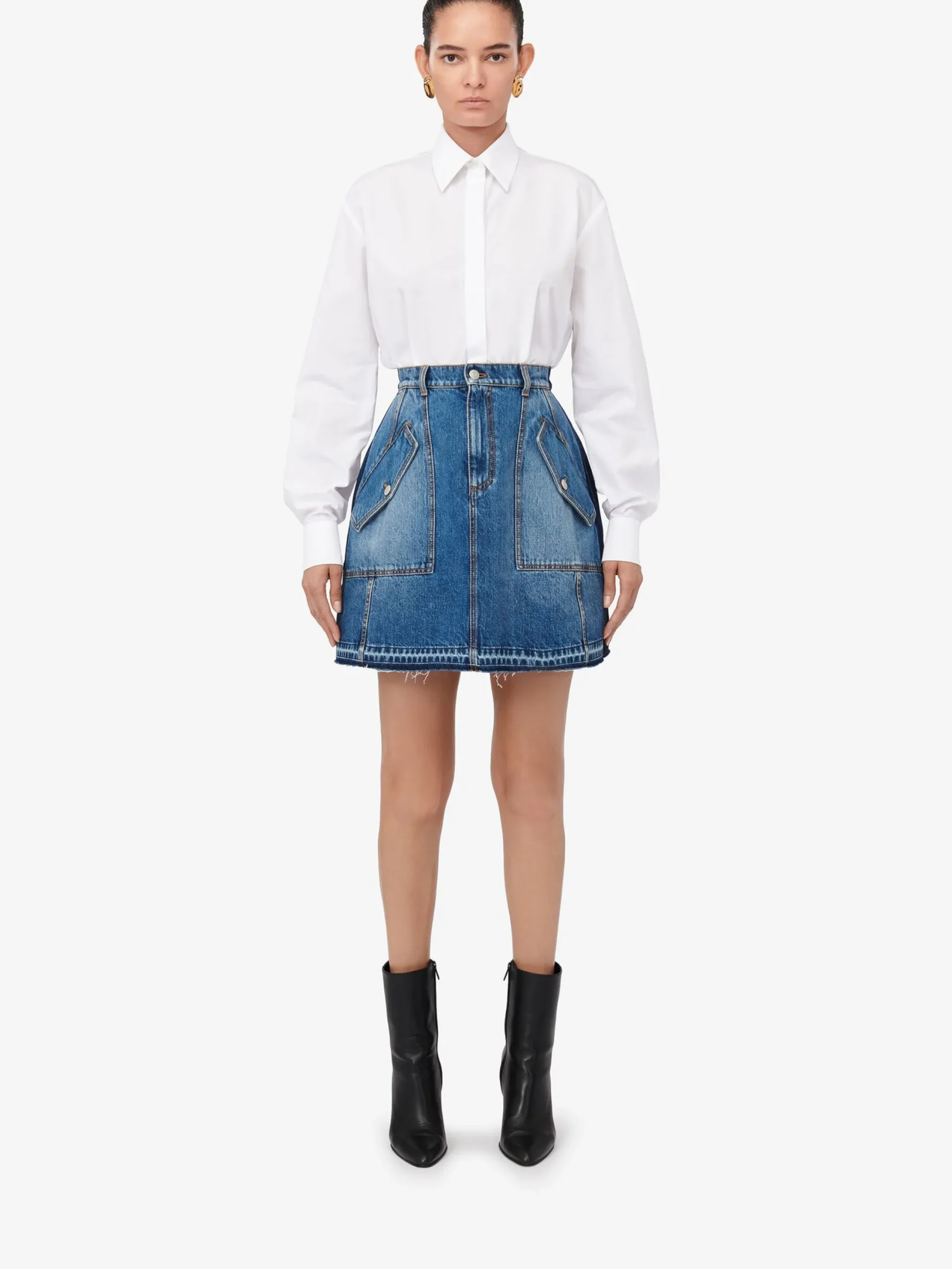 Best Alexander McQueen Women's Denim Mini Skirt in Washed Blue