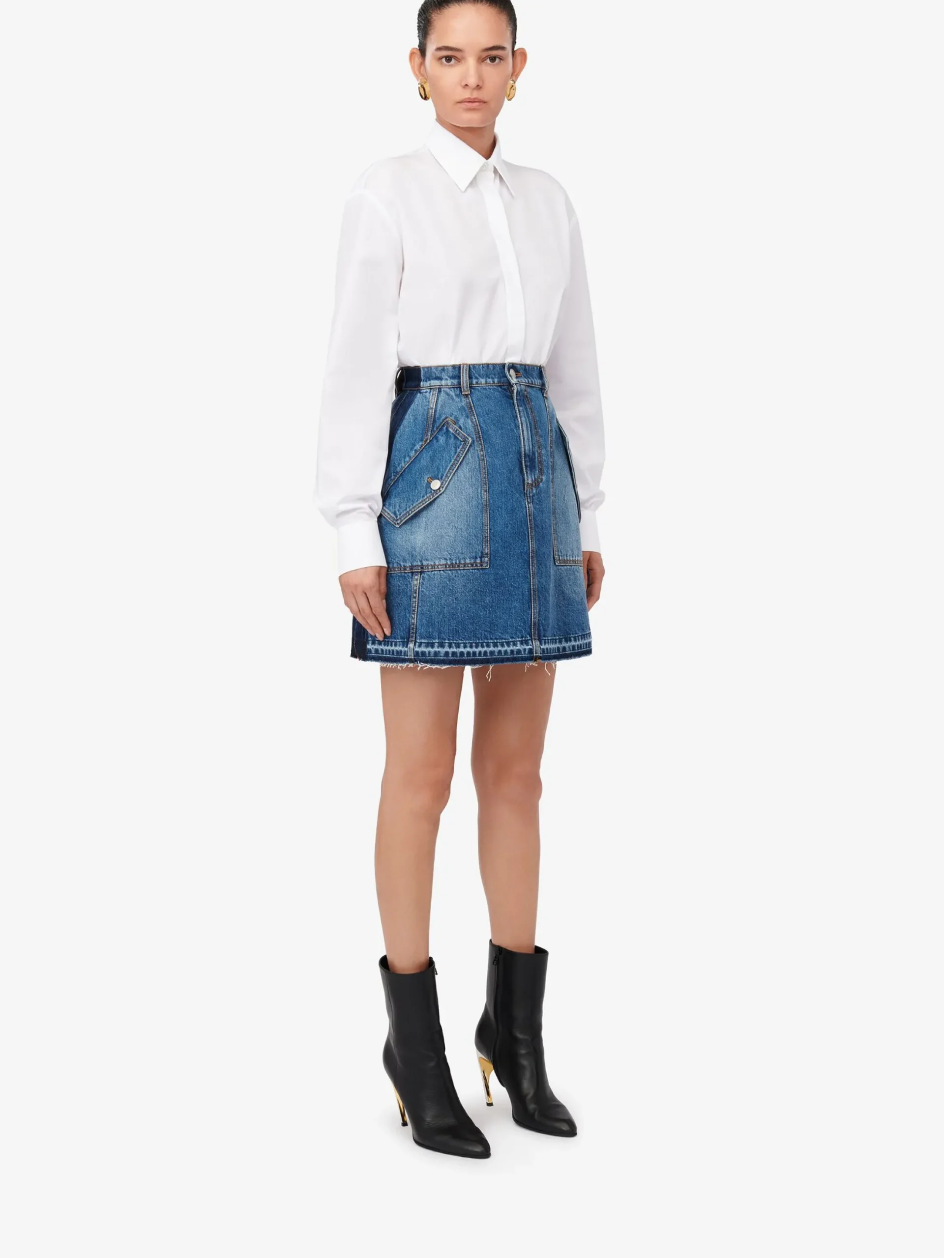 Best Alexander McQueen Women's Denim Mini Skirt in Washed Blue