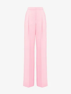 Discount Alexander McQueen Women's Double Pleat Wide Leg Trousers in Pale Pink
