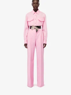 Discount Alexander McQueen Women's Double Pleat Wide Leg Trousers in Pale Pink