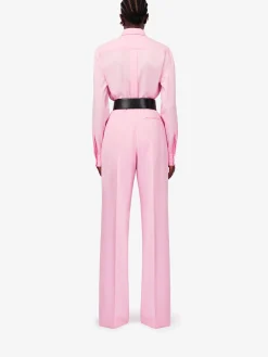 Discount Alexander McQueen Women's Double Pleat Wide Leg Trousers in Pale Pink