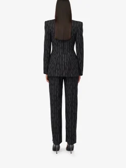 Cheap Alexander McQueen Women's Double Pleat Wide Leg Trousers in Black/Ivory
