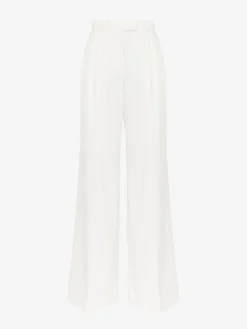 Shop Alexander McQueen Women's Double Pleat Wide Leg Trousers in Ivory