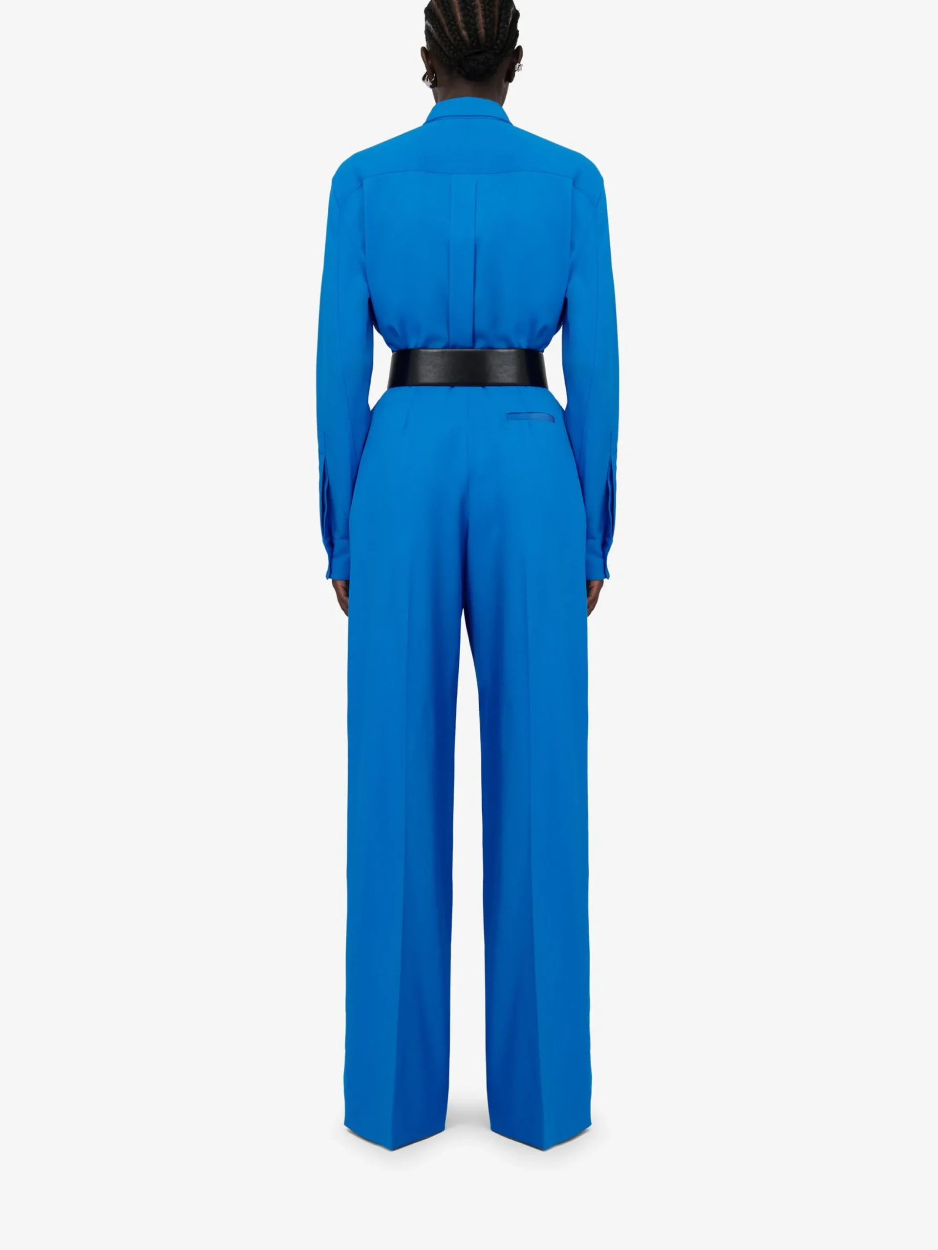 Flash Sale Alexander McQueen Women's Double Pleat Wide Leg Trousers in Lapis Blue