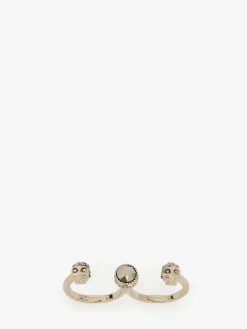 Hot Alexander McQueen Women's Double Skull Ring in Pale Gold