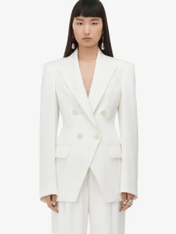 Outlet Alexander McQueen Women's Double-breasted Cut-away Jacket in Ivory