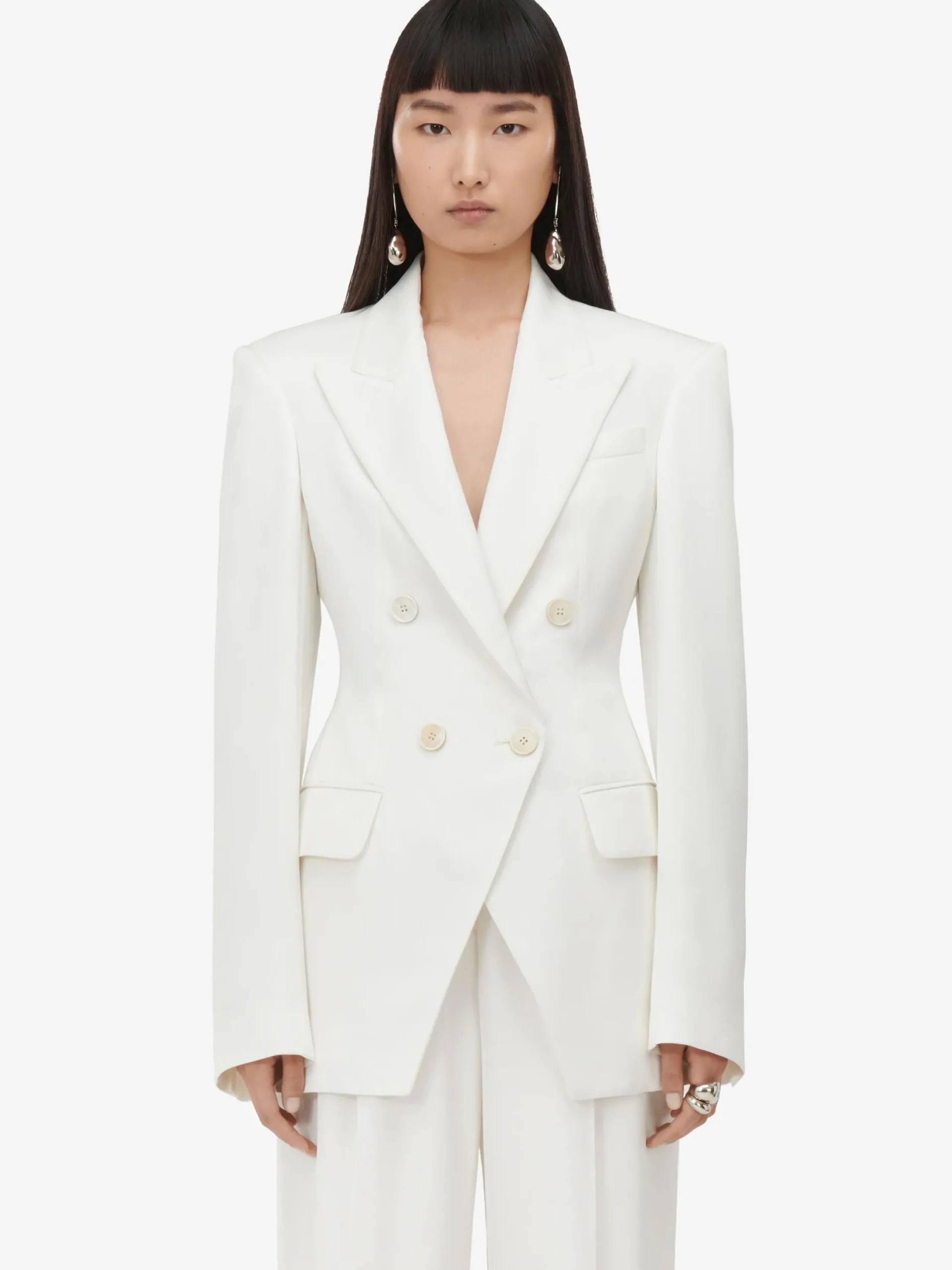 Outlet Alexander McQueen Women's Double-breasted Cut-away Jacket in Ivory