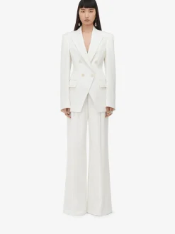 Outlet Alexander McQueen Women's Double-breasted Cut-away Jacket in Ivory