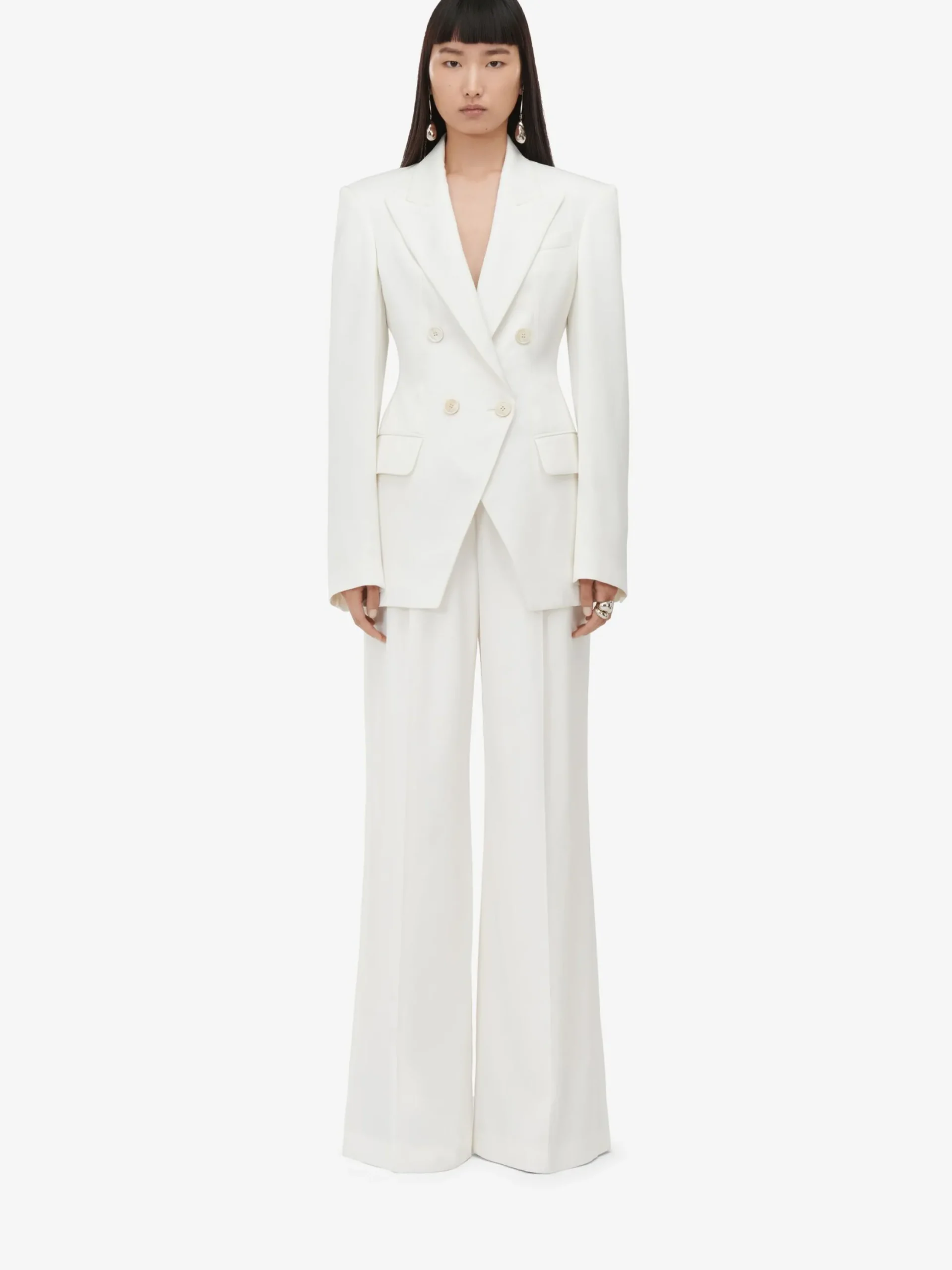 Outlet Alexander McQueen Women's Double-breasted Cut-away Jacket in Ivory