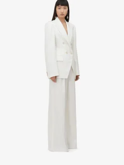 Outlet Alexander McQueen Women's Double-breasted Cut-away Jacket in Ivory
