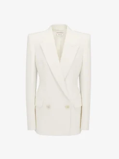 Shop Alexander McQueen Women's Double-breasted Jacket in Optic White