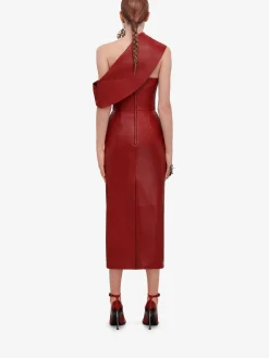 Flash Sale Alexander McQueen Women's Drape Leather Dress in Blood Red