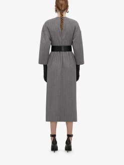 Discount Alexander McQueen Women's Dropped Shoulder Pencil Dress in Grey/ivory