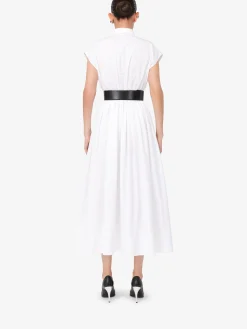 Fashion Alexander McQueen Women's Dropped Shoulder Shirt Dress in Optic White