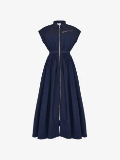 Discount Alexander McQueen Women's Dropped Shoulder Shirt Dress in Electric Navy