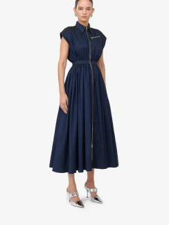 Discount Alexander McQueen Women's Dropped Shoulder Shirt Dress in Electric Navy